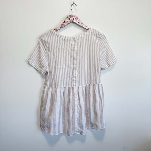 Anthropologie 11 TYLHO Vintage Stripe Peplum Blouse Top Tan Cream S Small - Picture 8 of 9